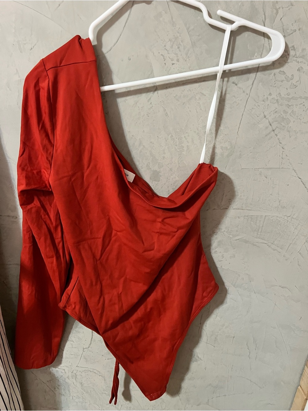 Babaton Red One-Shoulder Long-Sleeve Bodysuit